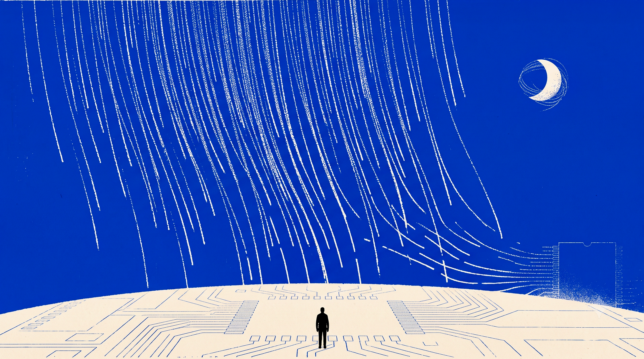 Illustrated Risograph Sky & PCB Ground Hero Background